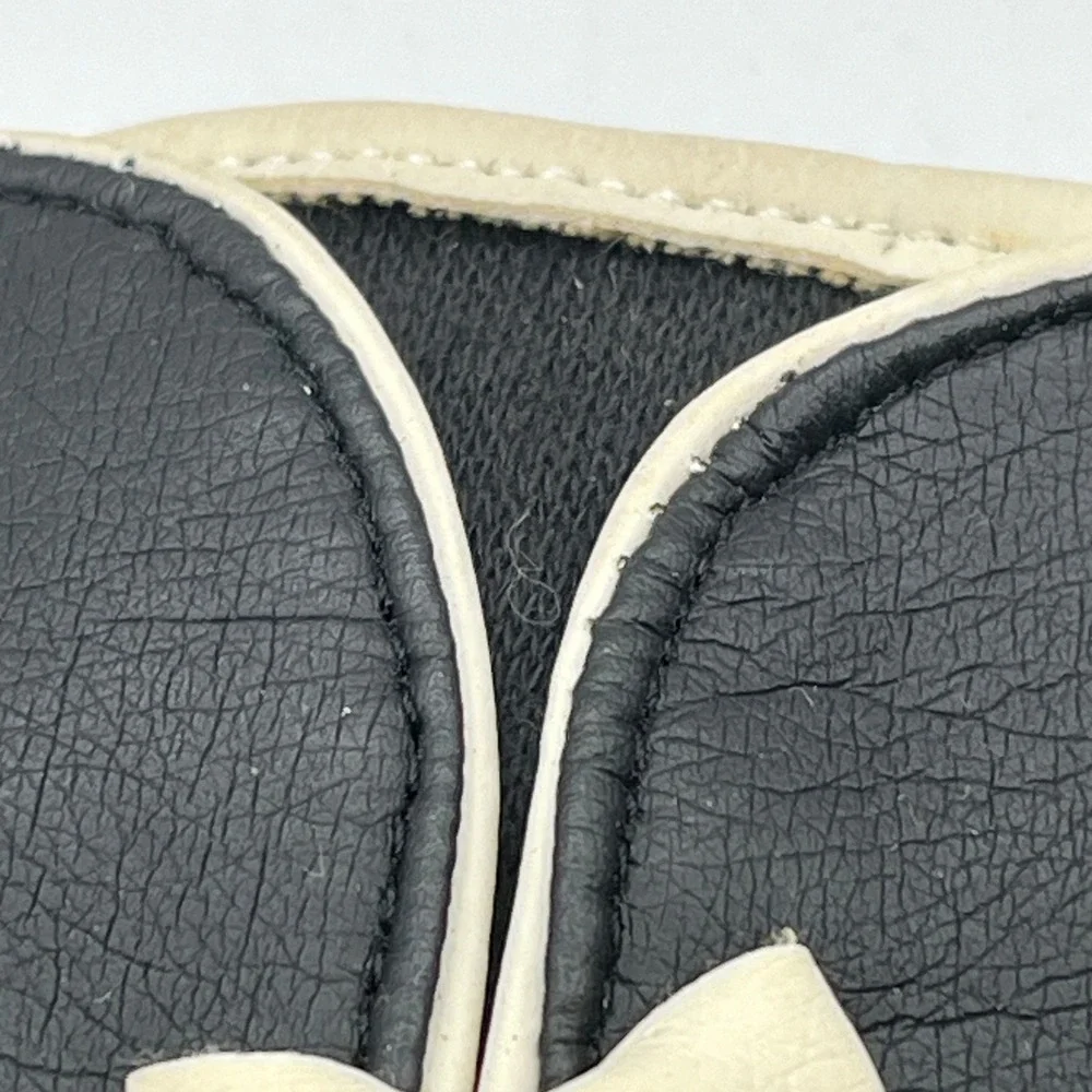 Vintage Black Leather Gloves Cream Bow Detail Sz Large Made in Japan Womens READ